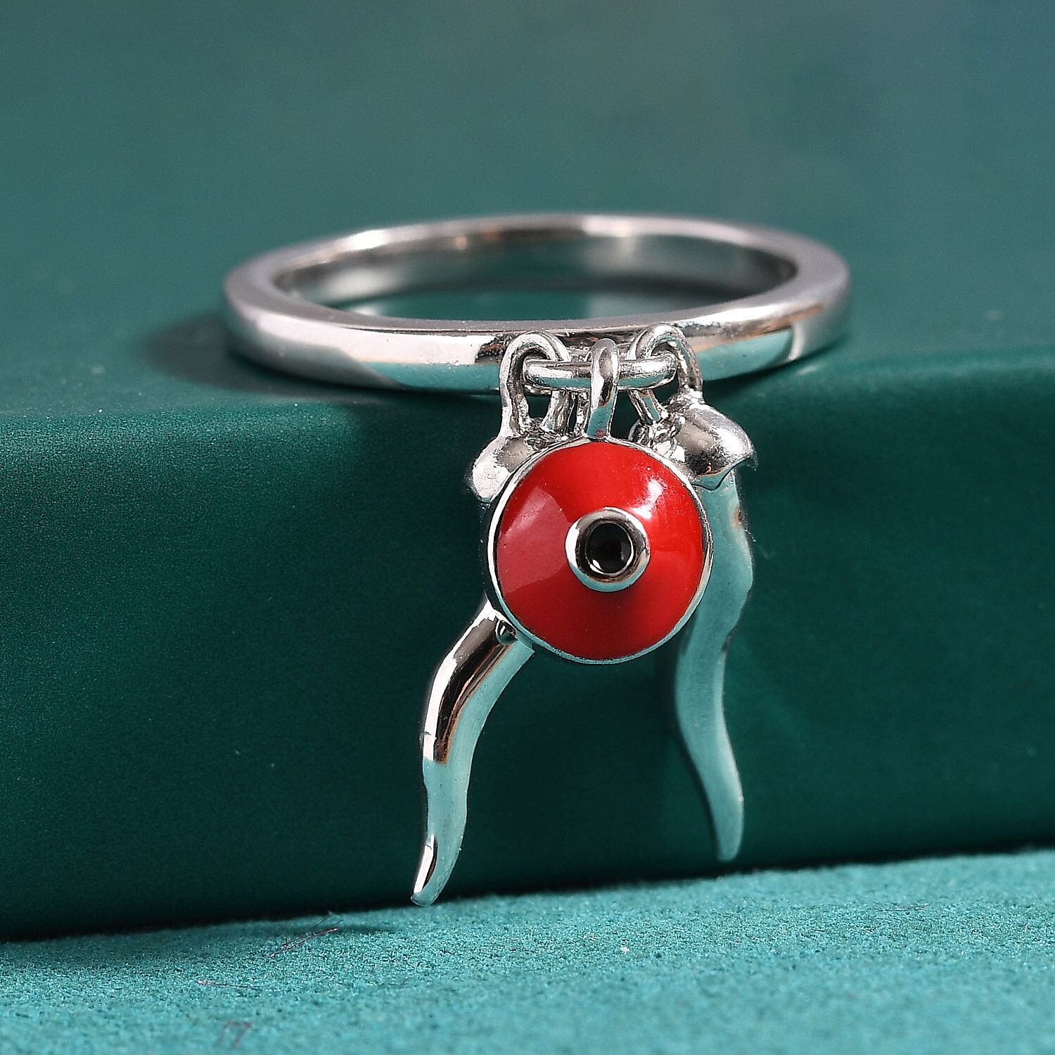 GP Chilli Pepper Collection - Enamelled Chilli Charm Ring in Rhodium Overlay Sterling Silver 8161600 2