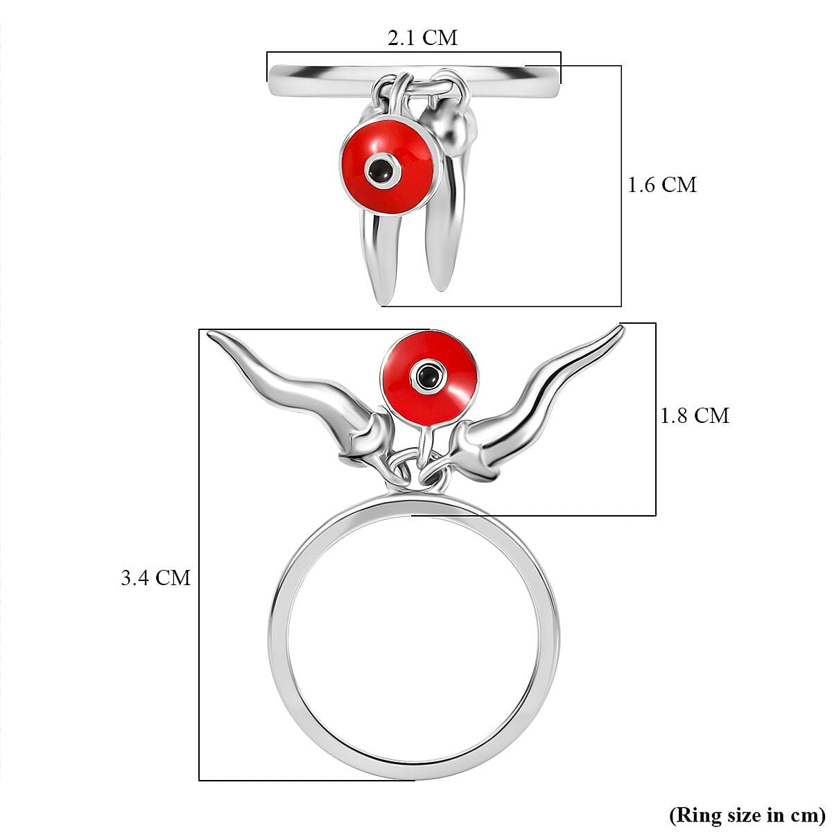 GP Chilli Pepper Collection - Enamelled Chilli Charm Ring in Rhodium Overlay Sterling Silver 8161600 7
