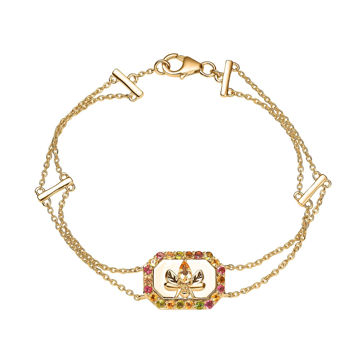 GP Italian Garden Collection - Citrine, Multi-Tourmaline Adjustable Chain Bee Motif Bracelet (Size - 8) with Lobster Clasp in 18K Vermeil Yellow Gold Plated Sterling Silver 1.07 Ct. 8162878 0