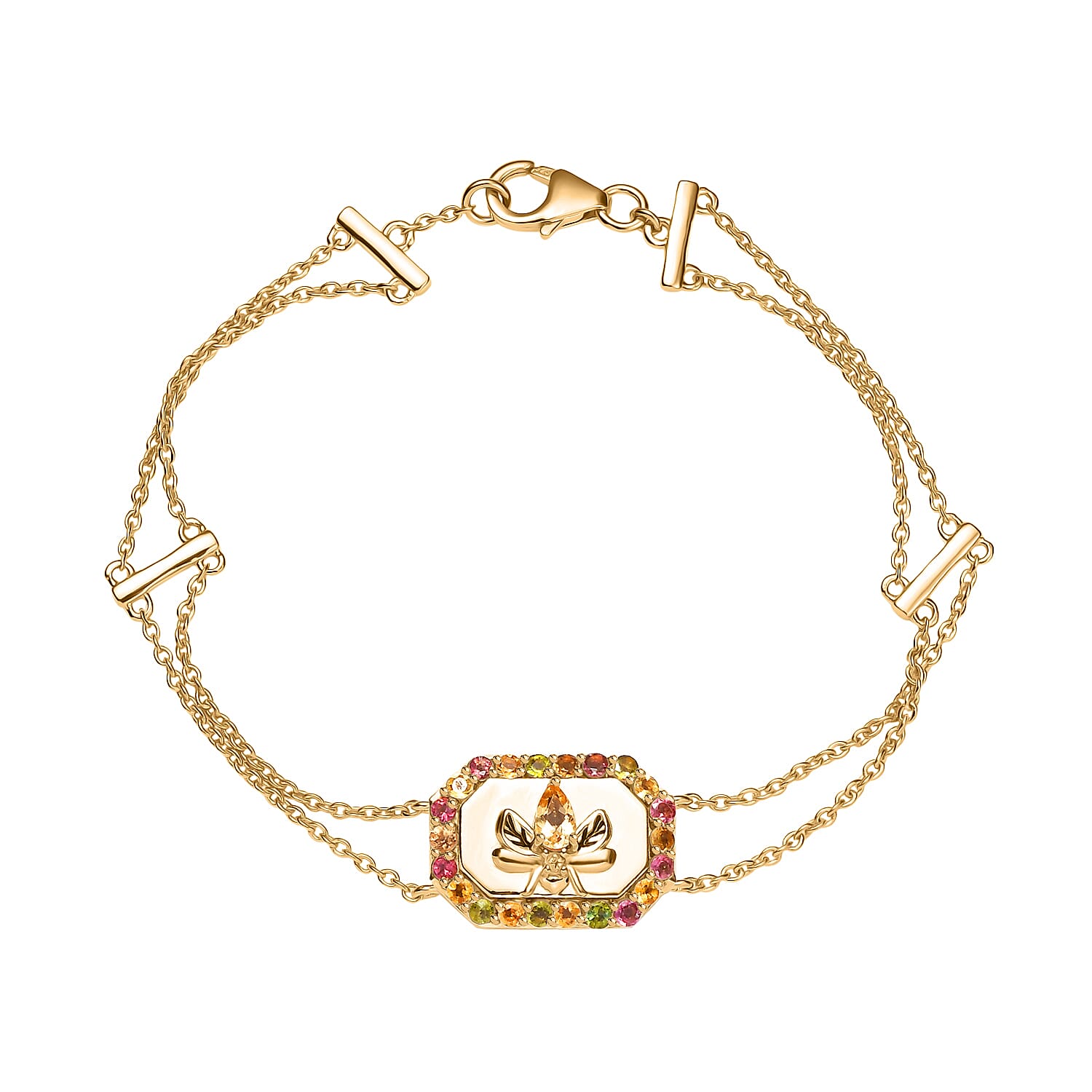 GP Italian Garden Collection - Citrine, Multi-Tourmaline Adjustable Chain Bee Motif Bracelet (Size - 8) with Lobster Clasp in 18K Vermeil Yellow Gold Plated Sterling Silver 1.07 Ct. 8162878 0