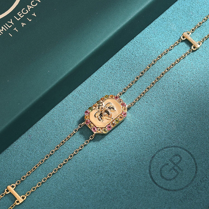 GP Italian Garden Collection - Citrine, Multi-Tourmaline Adjustable Chain Bee Motif Bracelet (Size - 8) with Lobster Clasp in 18K Vermeil Yellow Gold Plated Sterling Silver 1.07 Ct. 8162878 2