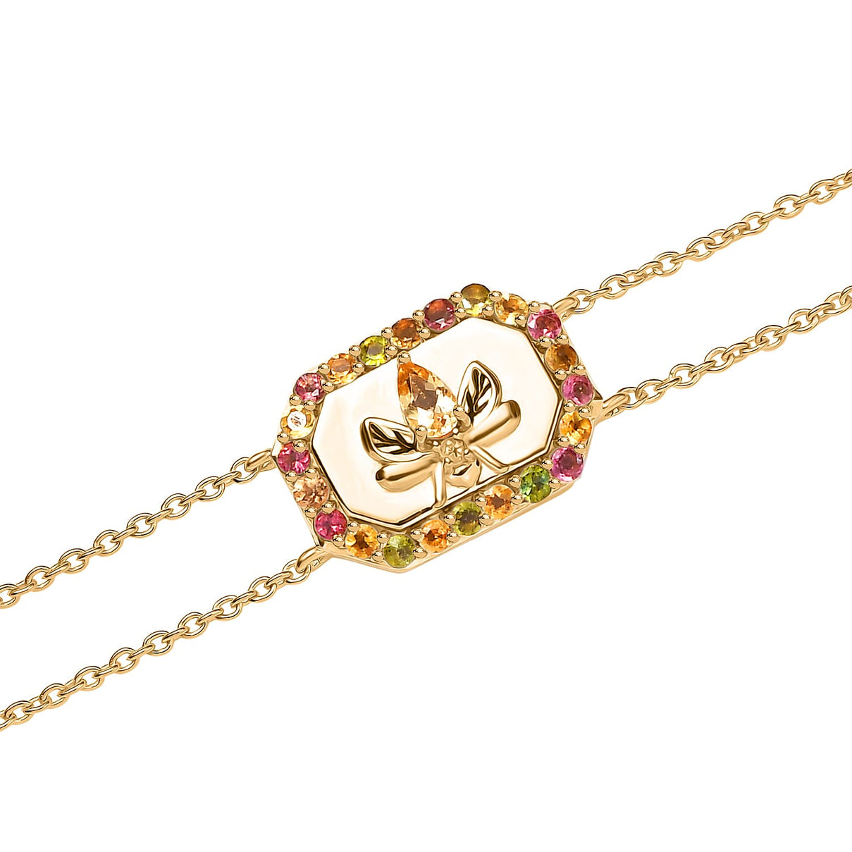 GP Italian Garden Collection - Citrine, Multi-Tourmaline Adjustable Chain Bee Motif Bracelet (Size - 8) with Lobster Clasp in 18K Vermeil Yellow Gold Plated Sterling Silver 1.07 Ct. 8162878 6