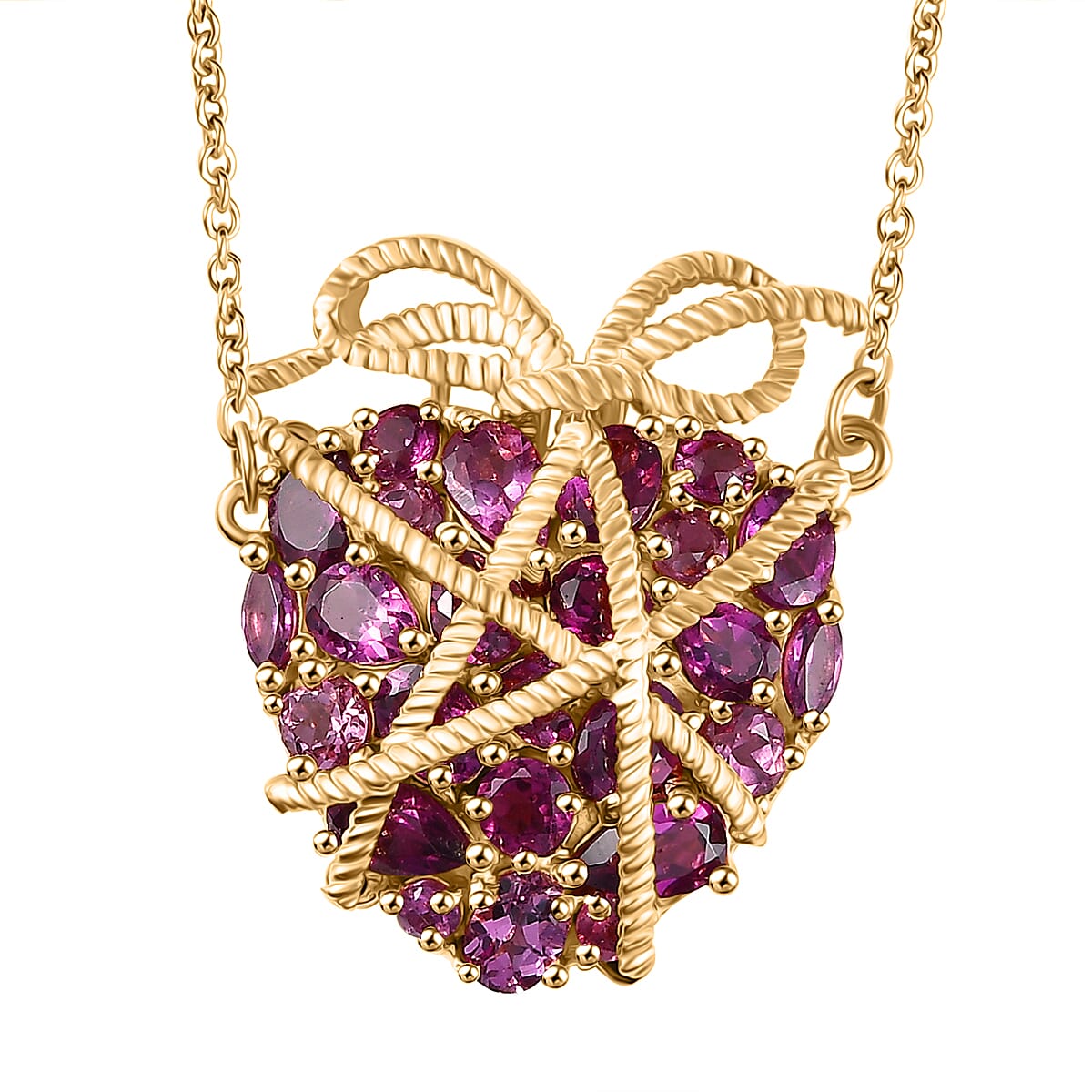 GP - Amore Collection - Lotus Garnet Heart Necklace (Size - 20) in 18K Vermeil Yellow Gold Plated Sterling Silver 4.19 Ct 8074281 0