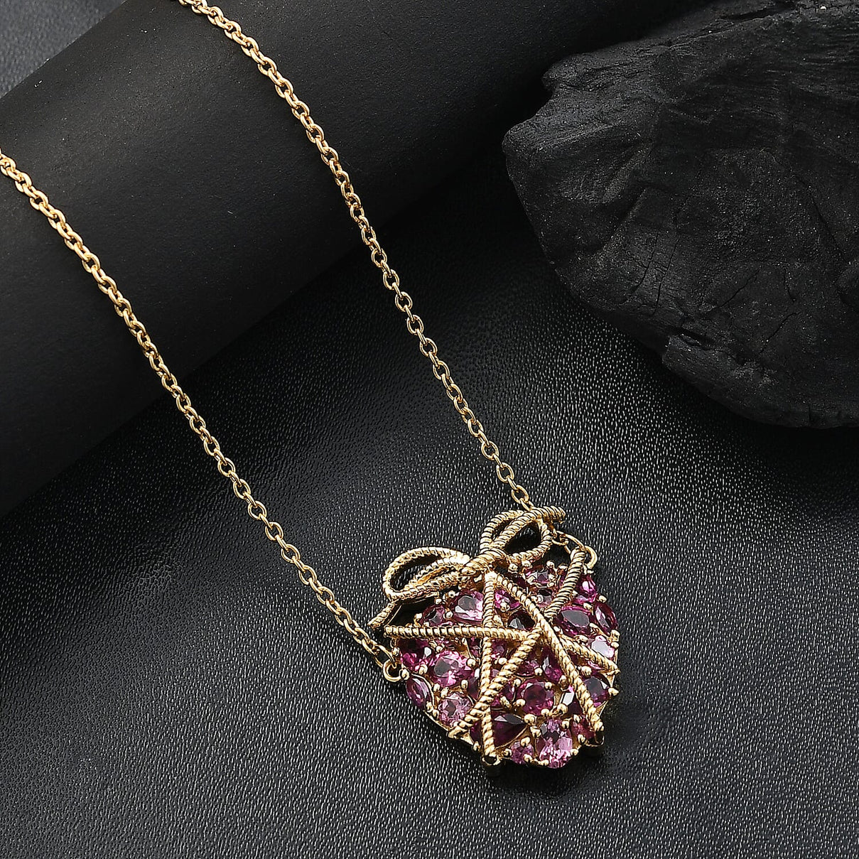 GP - Amore Collection - Lotus Garnet Heart Necklace (Size - 20) in 18K Vermeil Yellow Gold Plated Sterling Silver 4.19 Ct 8074281 2