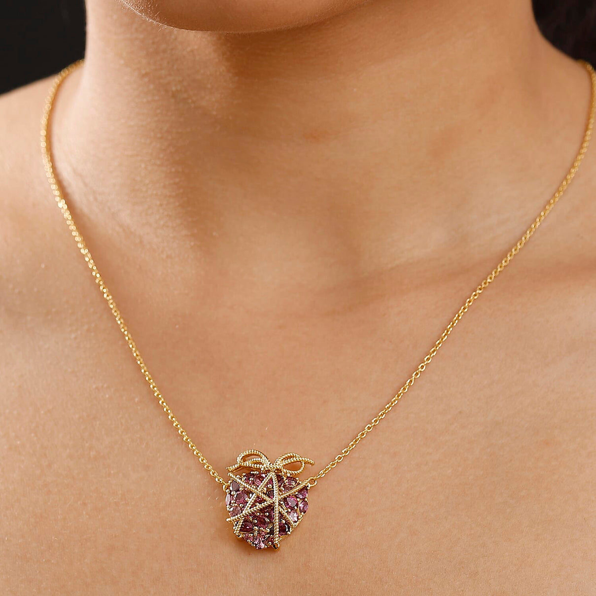 GP - Amore Collection - Lotus Garnet Heart Necklace (Size - 20) in 18K Vermeil Yellow Gold Plated Sterling Silver 4.19 Ct 8074281 3