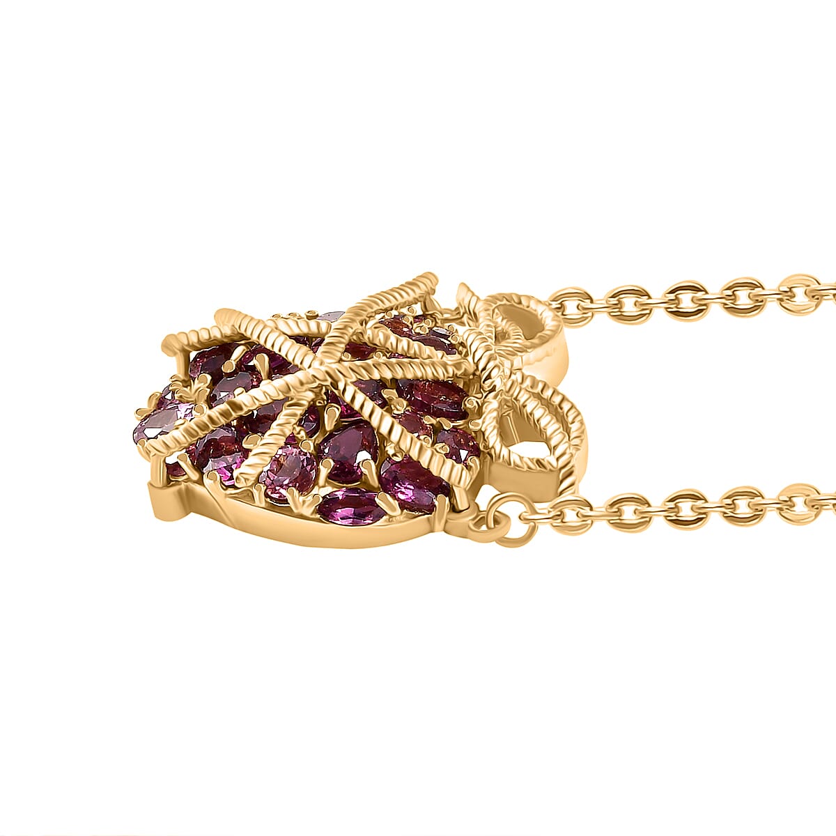 GP - Amore Collection - Lotus Garnet Heart Necklace (Size - 20) in 18K Vermeil Yellow Gold Plated Sterling Silver 4.19 Ct 8074281 4