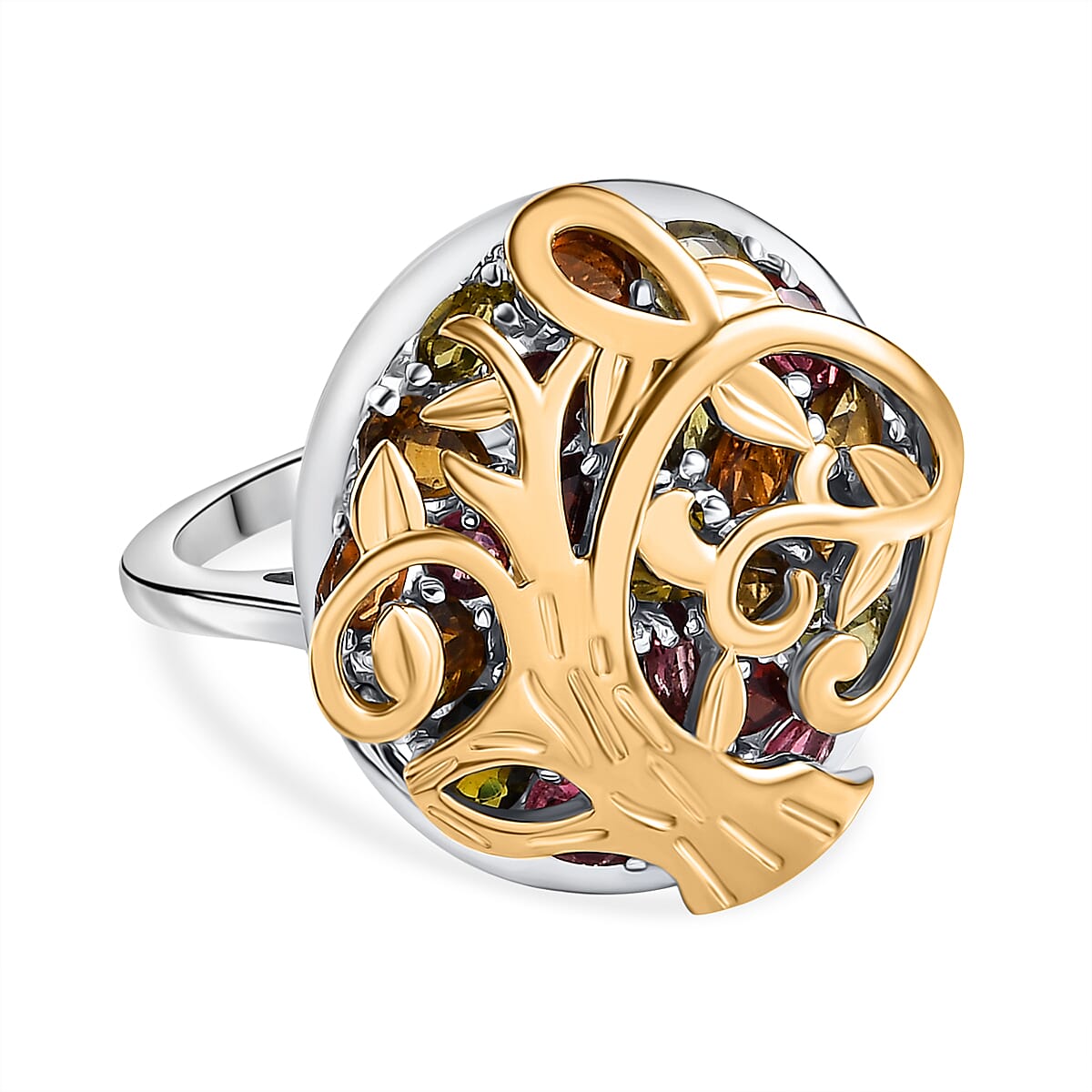 GP Collection: Multi-Tourmaline, Multi Gemstones Tree Ring in Sterling Silver with 18K Vermeil Yellow Gold 8083208 0