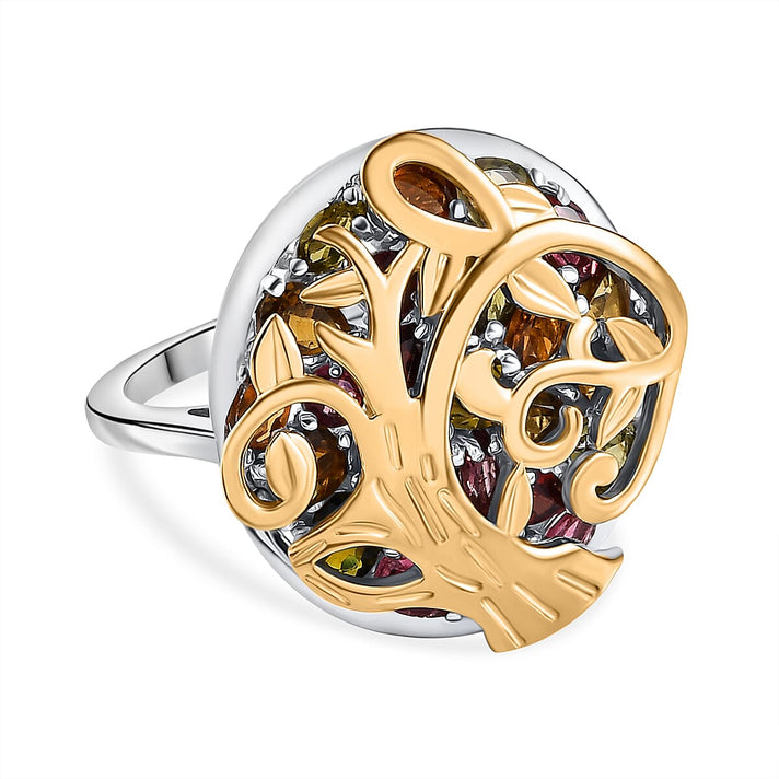 GP Collection: Multi-Tourmaline, Multi Gemstones Tree Ring in Sterling Silver with 18K Vermeil Yellow Gold 8083208 1