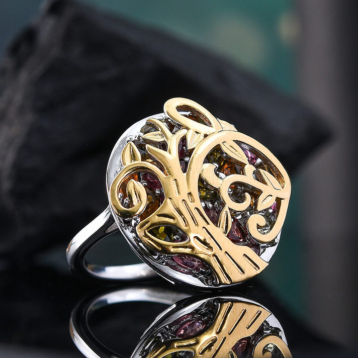 GP Collection: Multi-Tourmaline, Multi Gemstones Tree Ring in Sterling Silver with 18K Vermeil Yellow Gold 8083208 2
