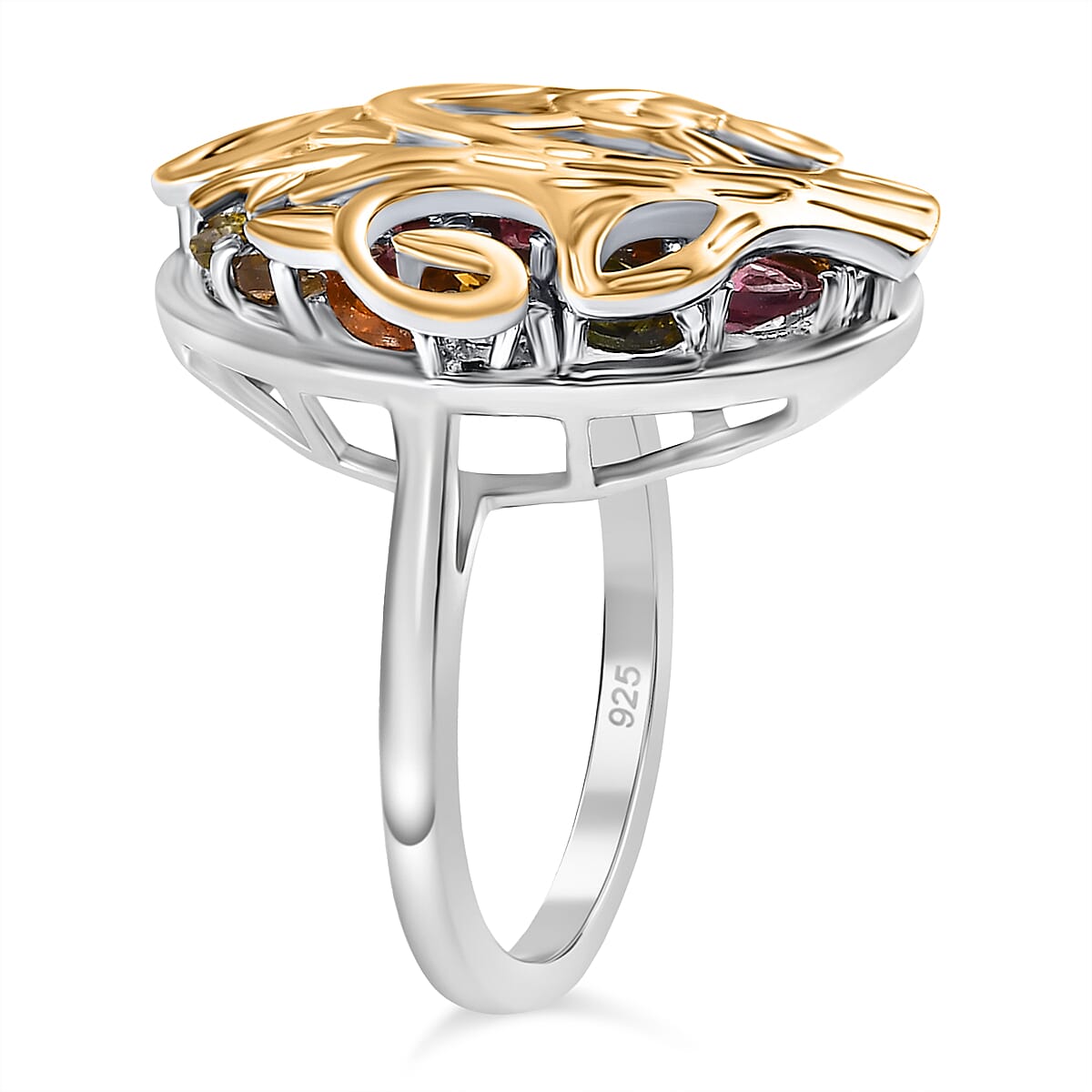 GP Collection: Multi-Tourmaline, Multi Gemstones Tree Ring in Sterling Silver with 18K Vermeil Yellow Gold 8083208 4
