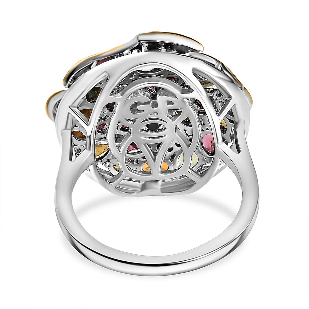 GP Tree Of Life Collection - Multi Tourmaline & Multi Gemstones Ring in 18K Vermeil Yellow Gold Plated & Rhodium Overlay Sterling Silver 3.67 Ct.