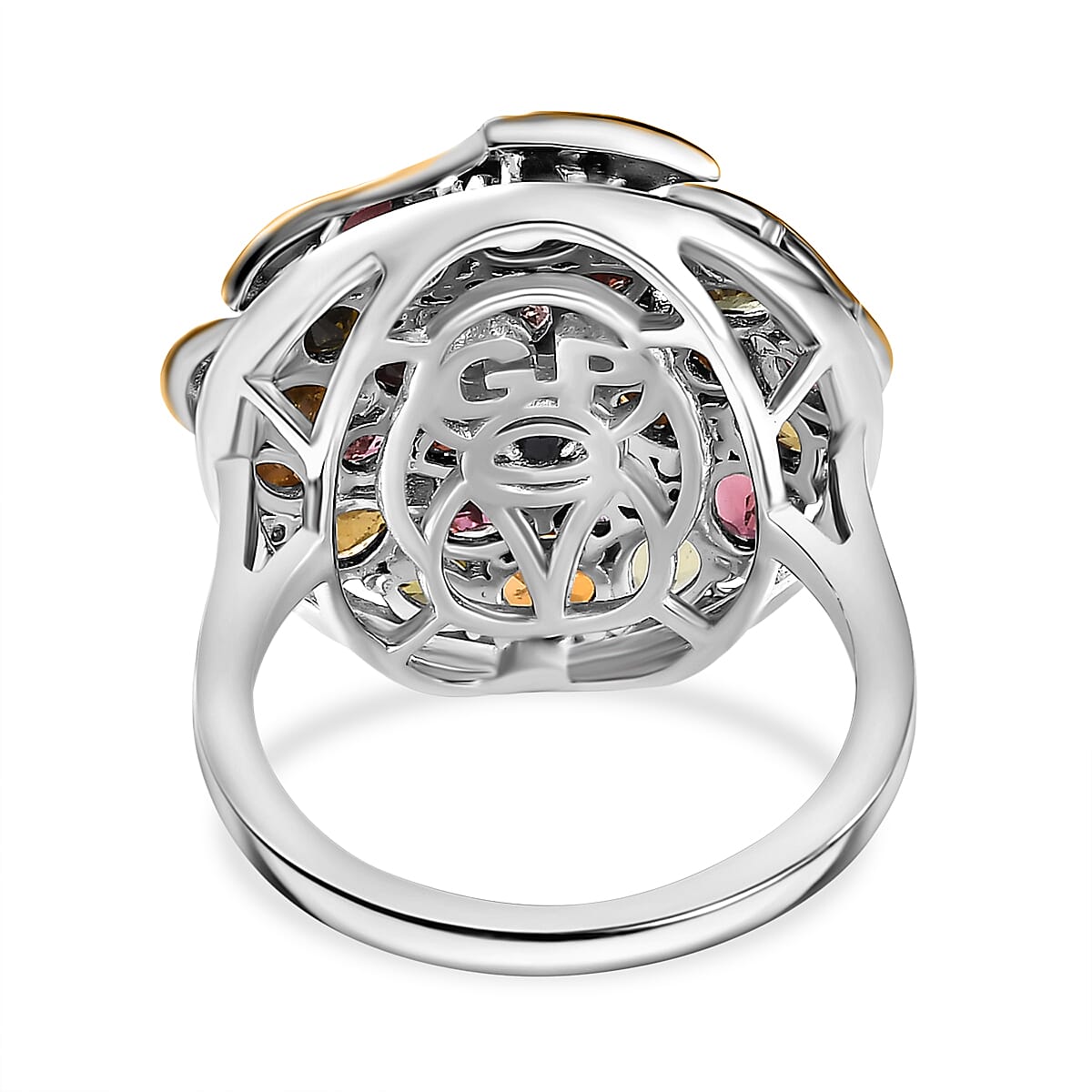 GP Collection: Multi-Tourmaline, Multi Gemstones Tree Ring in Sterling Silver with 18K Vermeil Yellow Gold 8083208 5