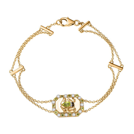 GP Italian Garden Collection - Peridot, Black Spinel and White Zircon Adjustable Chain Frog Motif Bracelet (Size 8) with Lobster Clasp in 18K Vermeil YG Plated Sterling Silver 1.09 Ct. 8162893 1