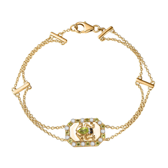 GP Italian Garden Collection - Peridot, Black Spinel and White Zircon Adjustable Chain Frog Motif Bracelet (Size 8) with Lobster Clasp in 18K Vermeil YG Plated Sterling Silver 1.09 Ct. 8162893 1
