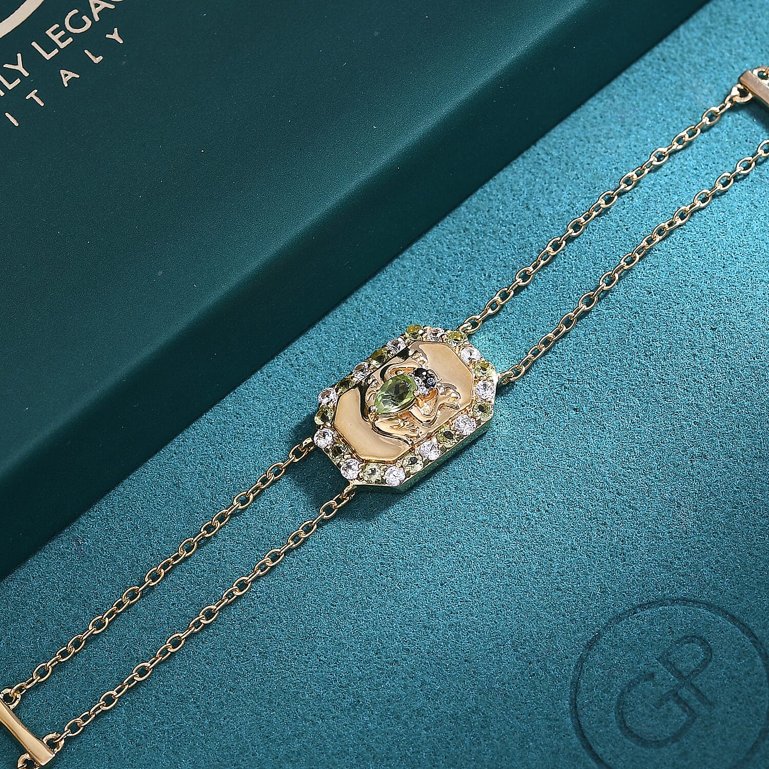 GP Italian Garden Collection - Peridot, Black Spinel and White Zircon Adjustable Chain Frog Motif Bracelet (Size 8) with Lobster Clasp in 18K Vermeil YG Plated Sterling Silver 1.09 Ct. 8162893 2