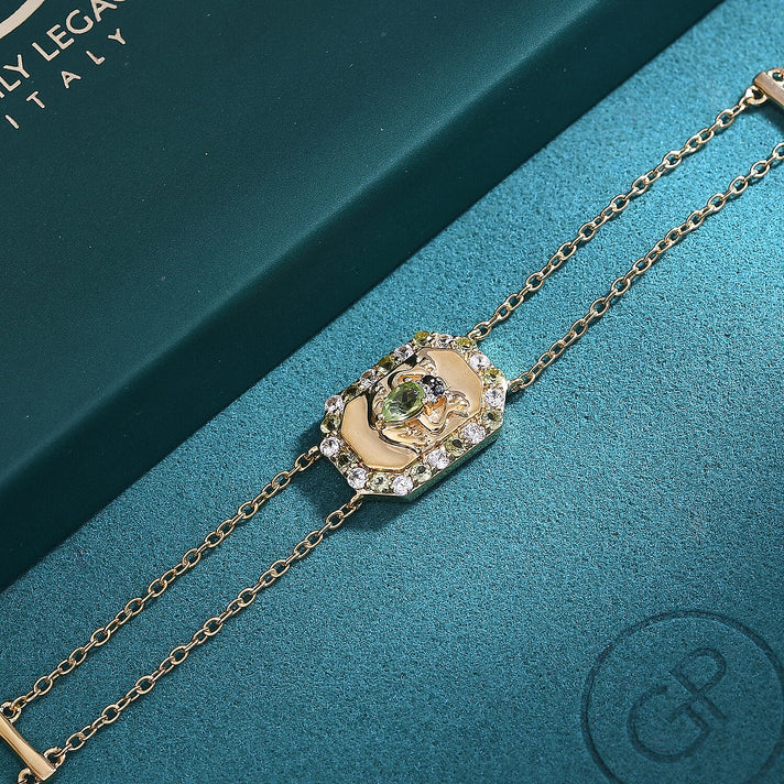 GP Italian Garden Collection - Peridot, Black Spinel and White Zircon Adjustable Chain Frog Motif Bracelet (Size 8) with Lobster Clasp in 18K Vermeil YG Plated Sterling Silver 1.09 Ct. 8162893 2