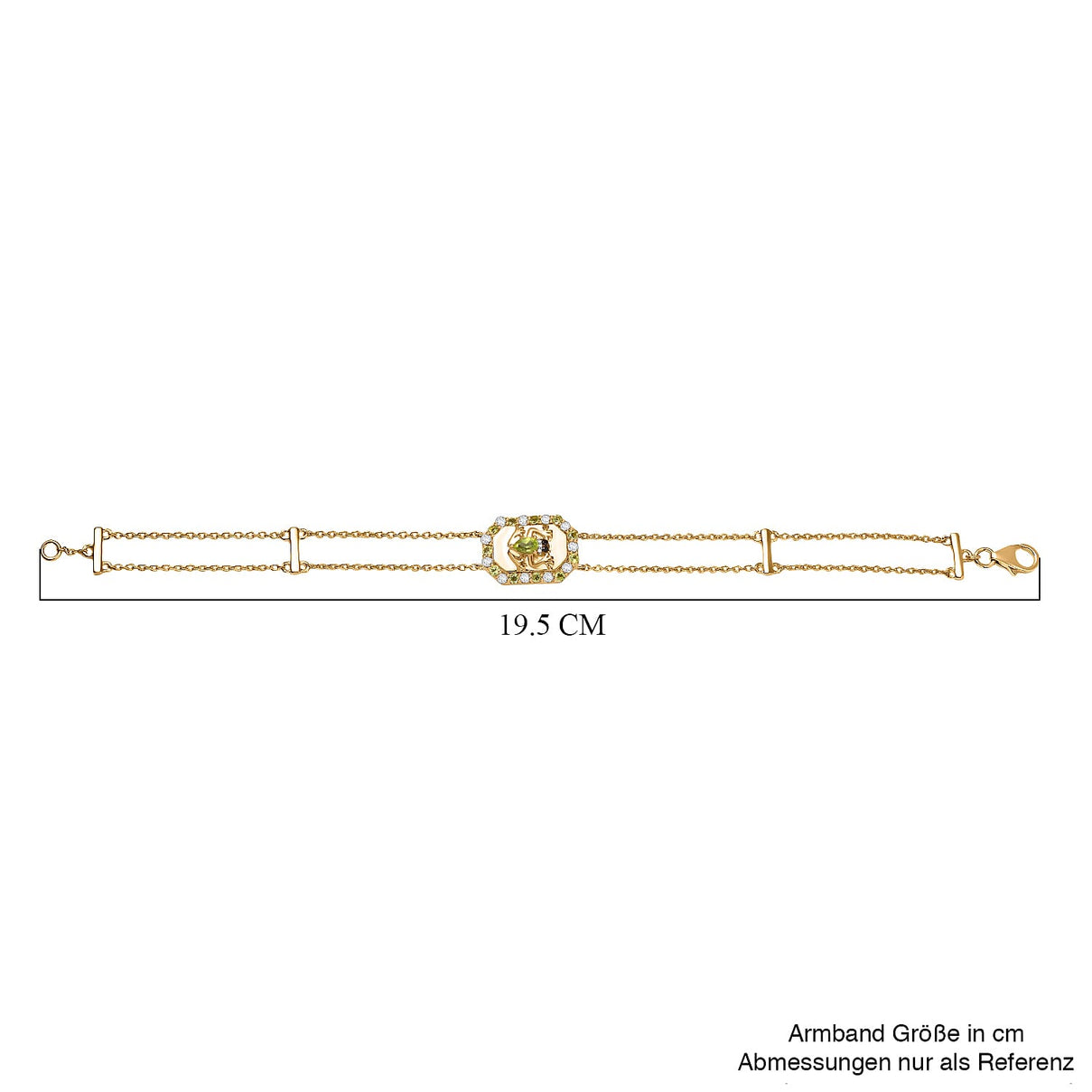 GP Italian Garden Collection - Peridot, Black Spinel and White Zircon Adjustable Chain Frog Motif Bracelet (Size 8) with Lobster Clasp in 18K Vermeil YG Plated Sterling Silver 1.09 Ct. 8162893 7