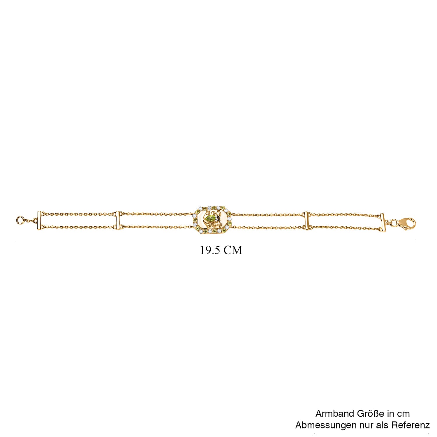 GP Italian Garden Collection - Peridot, Black Spinel and White Zircon Adjustable Chain Frog Motif Bracelet (Size 8) with Lobster Clasp in 18K Vermeil YG Plated Sterling Silver 1.09 Ct. 8162893 7