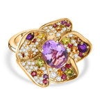 GP Italian Garden Collection - Pink Amethyst & Multi Gemstones Ring in 18K Vermeil Yellow Gold Plated Sterling Silver 3.29 Ct.