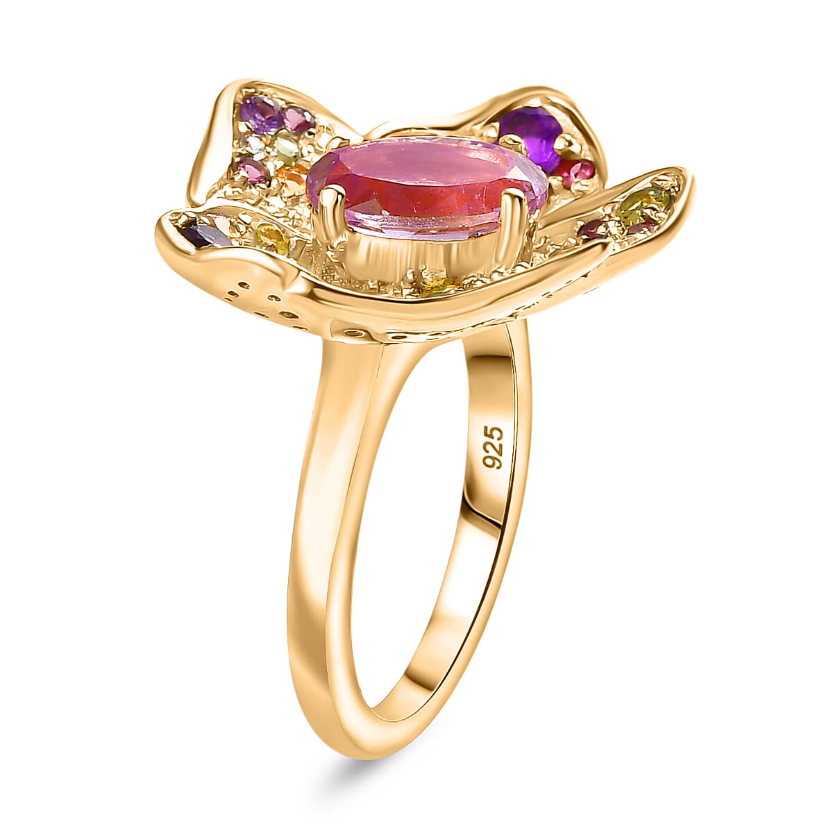 GP Italian Garden Collection - Pink Amethyst and Multi Gemstones Floral Ring in 18K Vermeil Yellow Gold Plated Sterling Silver 8056679 4
