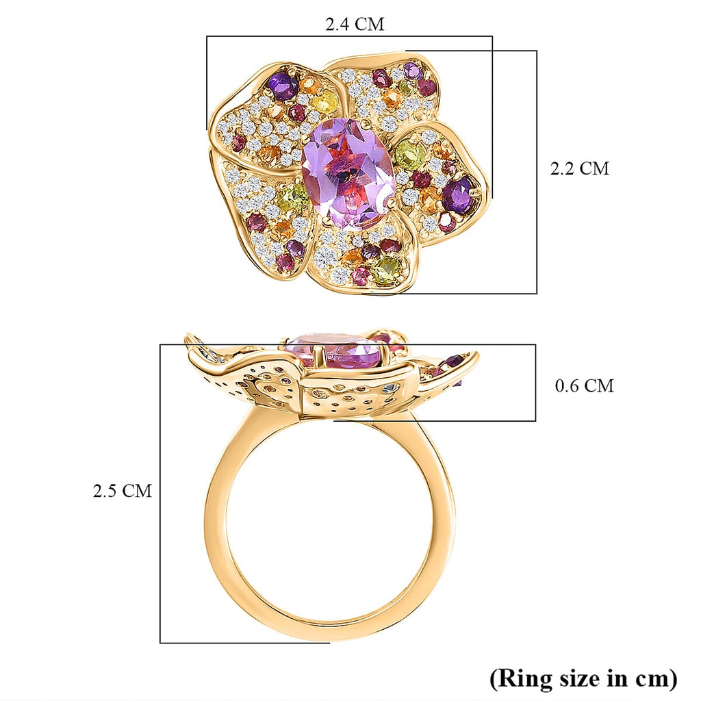 GP Italian Garden Collection - Pink Amethyst & Multi Gemstones Ring in 18K Vermeil Yellow Gold Plated Sterling Silver 3.29 Ct.