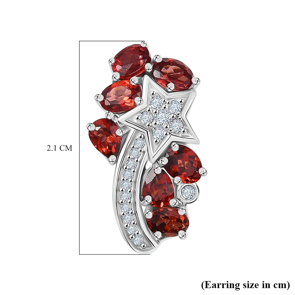 GP Celestial Dream Collection - Red Garnet, White Zircon Shooting Star Push Post Earring in Rhodium Overlay Sterling Silver 3.48 Ct. 8184180 7