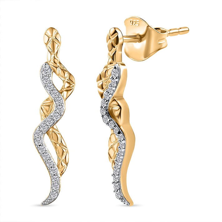 GP Collection White Diamond Serpentine Push Back Earring in 18K Vermeil Yellow Gold Over Sterling Silver 8094828 1