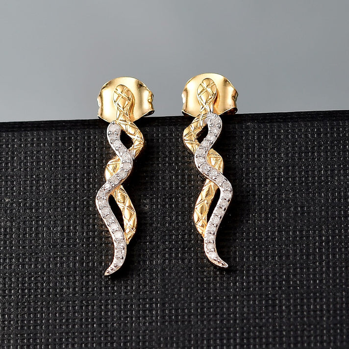 GP Collection White Diamond Serpentine Push Back Earring in 18K Vermeil Yellow Gold Over Sterling Silver 8094828 2