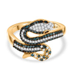 GP - Serpentine Collection White Diamond & Kanchanaburi Blue Sapphire Ring in 18K Vermeil Yellow Gold Plated Sterling Silver