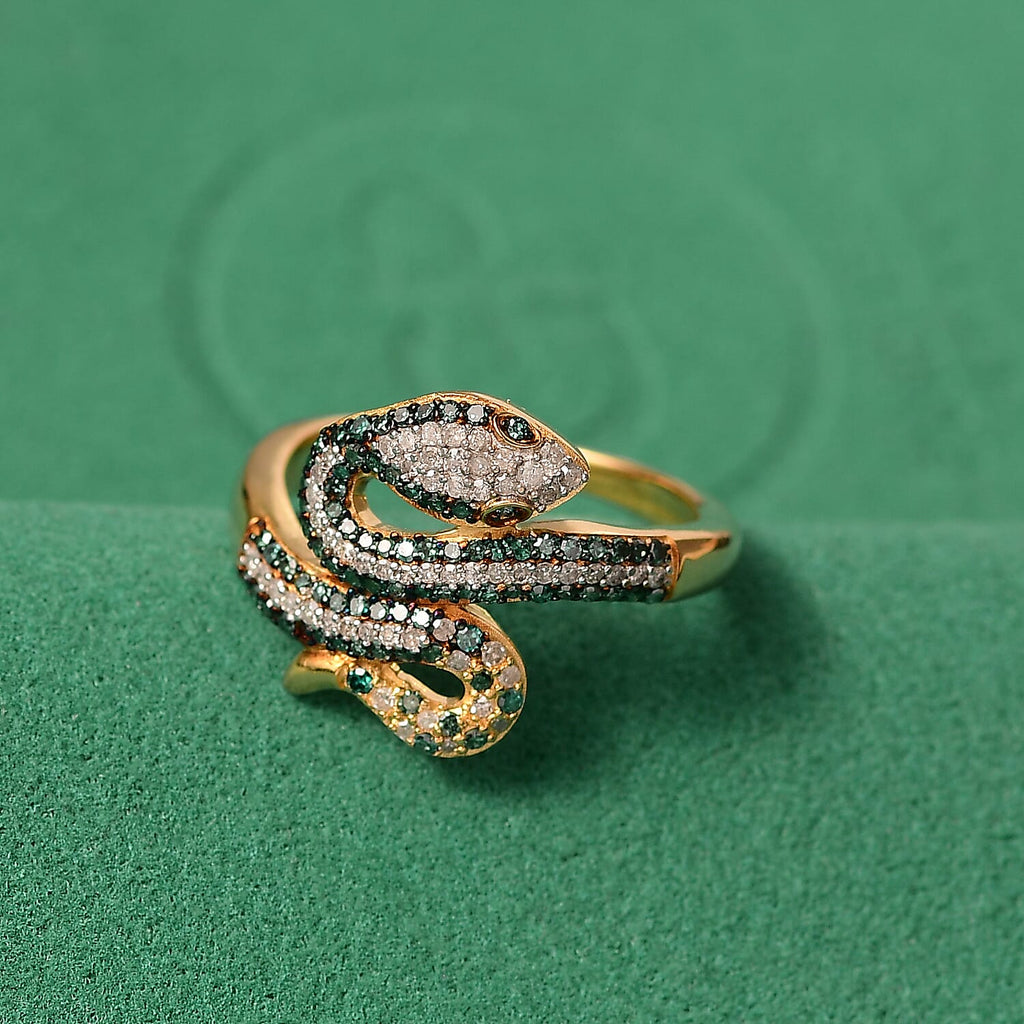 GP - Serpentine Collection White Diamond & Kanchanaburi Blue Sapphire Ring in 18K Vermeil Yellow Gold Plated Sterling Silver
