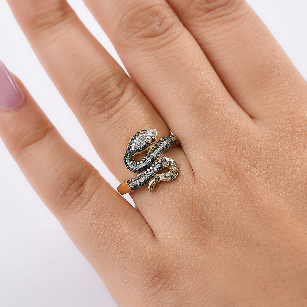 GP Serpentine Collection - White Diamond and Blue Diamond Ring in 18K Vermeil Yellow Gold Plated Sterling Silver 8160606 3