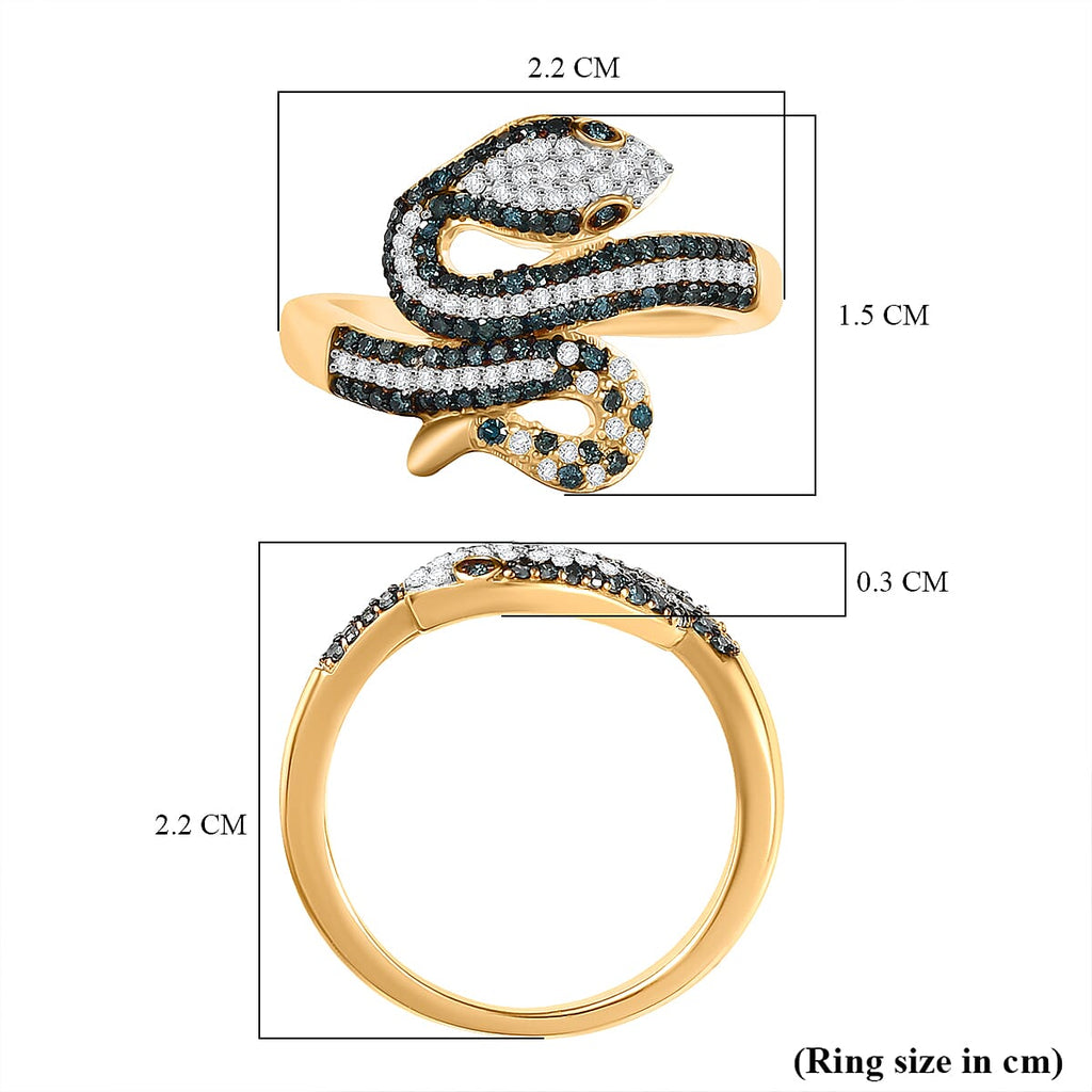 GP - Serpentine Collection White Diamond & Kanchanaburi Blue Sapphire Ring in 18K Vermeil Yellow Gold Plated Sterling Silver