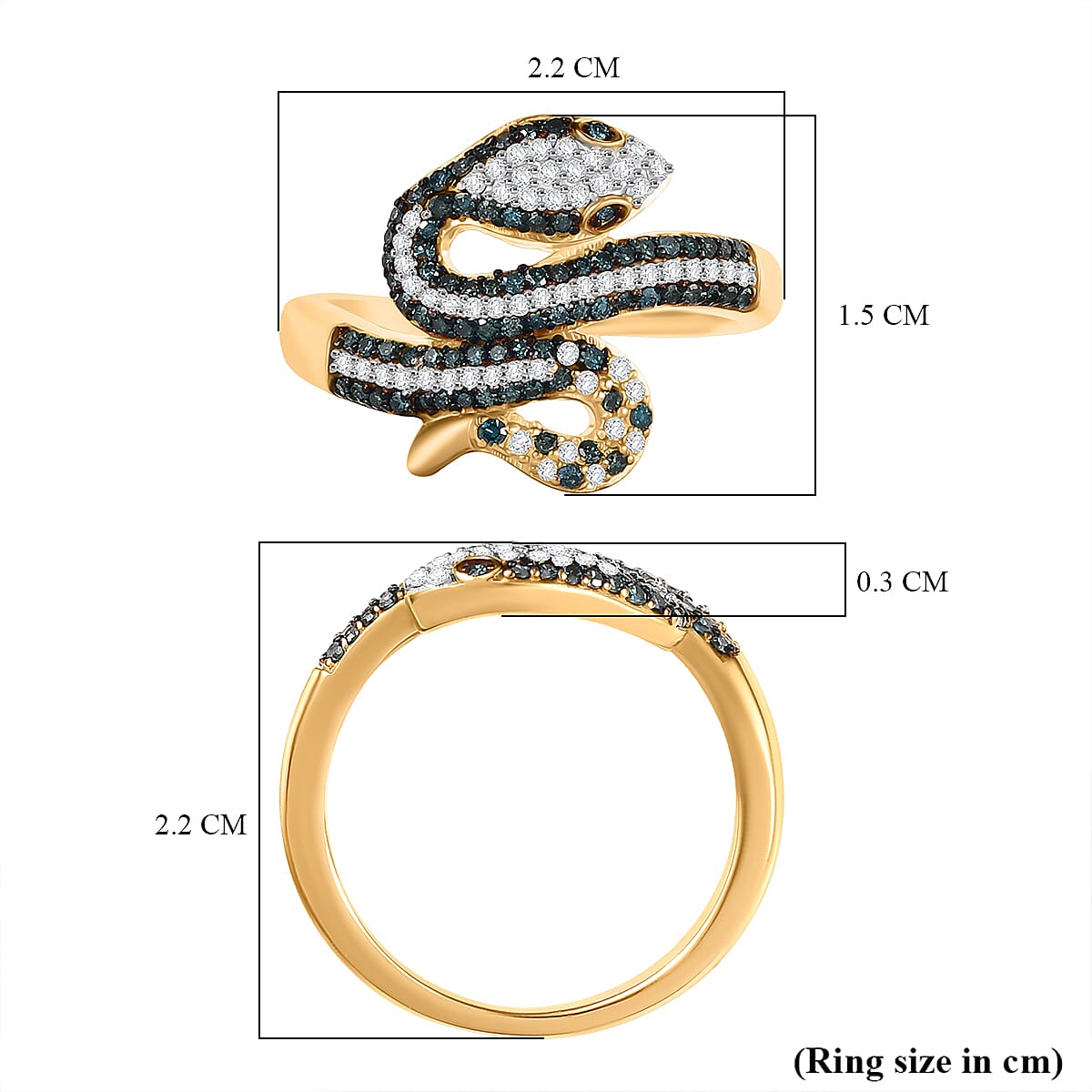 GP Serpentine Collection - White Diamond and Blue Diamond Ring in 18K Vermeil Yellow Gold Plated Sterling Silver 8160606 7