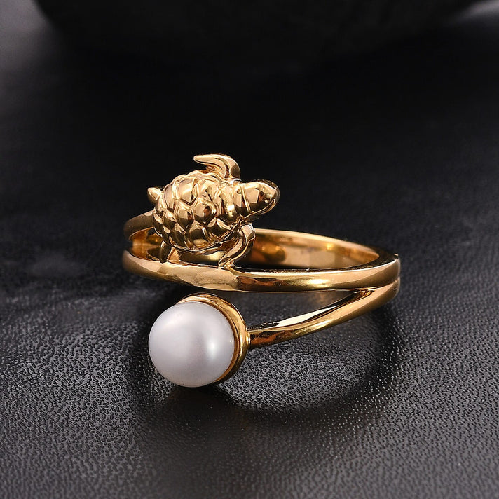 GP Turtle Collection - White Pearl Turtle Bypass Ring in 18K Vermeil Yellow Gold Plated Sterling Silver 8070721 2