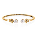 GP Sea Life Collection - White Pearl & Blue Sapphire Bangle (Size 7.5) in 18K Vermeil Yellow Gold Plated Sterling Silver 6.02 Ct, Silver Wt. 15.68 Gms.