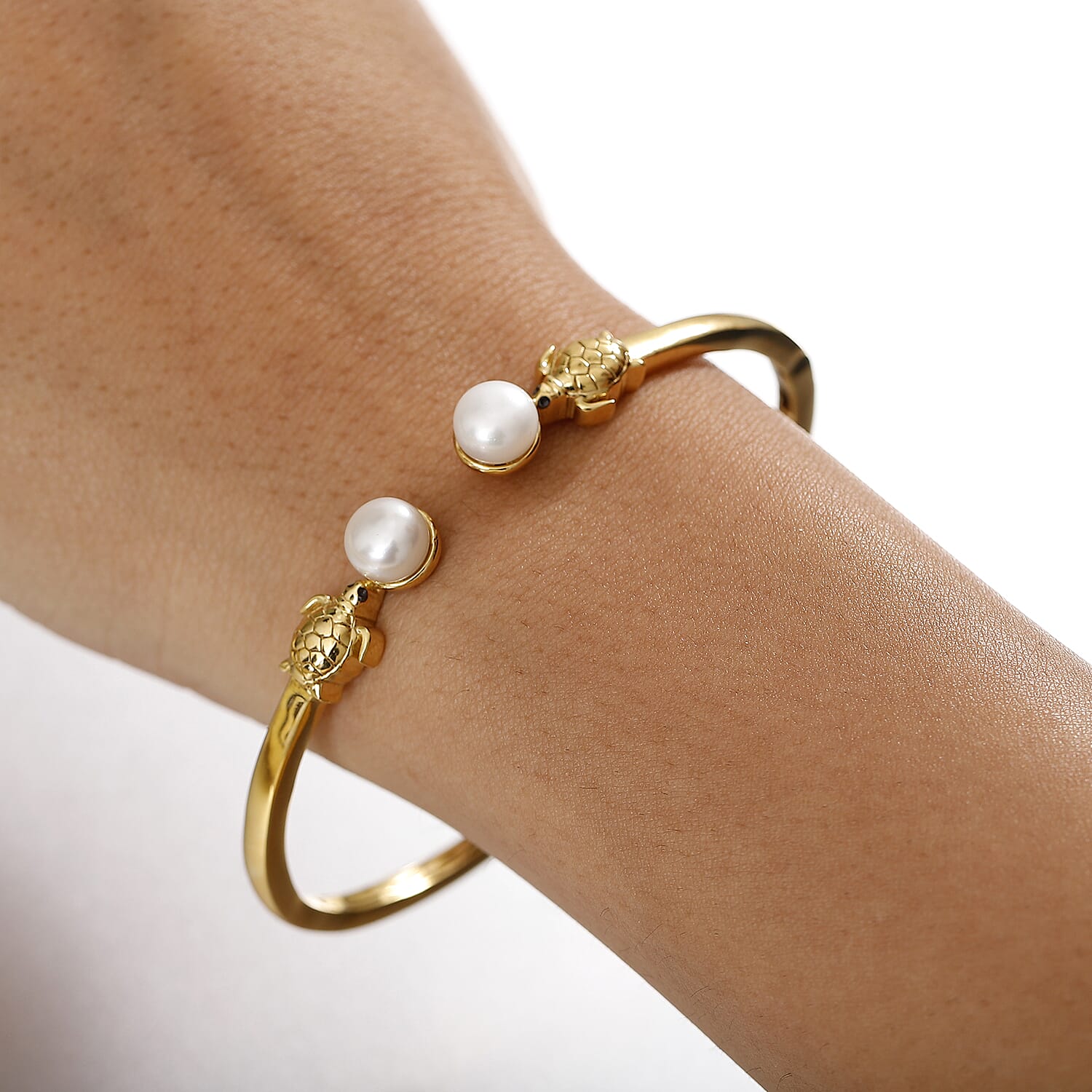 GP Turtle Collection - White Pearl 8MM Bangle in 18K Vermeil Yellow Gold Plated Sterling Silver 6.02 Ct, 7.5 inch 8070735 3