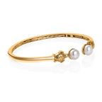 GP Sea Life Collection - White Pearl & Blue Sapphire Bangle (Size 7.5) in 18K Vermeil Yellow Gold Plated Sterling Silver 6.02 Ct, Silver Wt. 15.68 Gms.