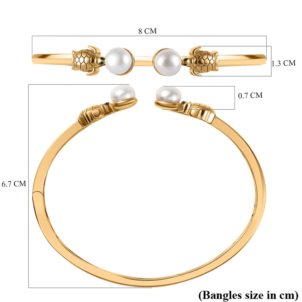 GP Turtle Collection - White Pearl 8MM Bangle in 18K Vermeil Yellow Gold Plated Sterling Silver 6.02 Ct, 7.5 inch 8070735 6