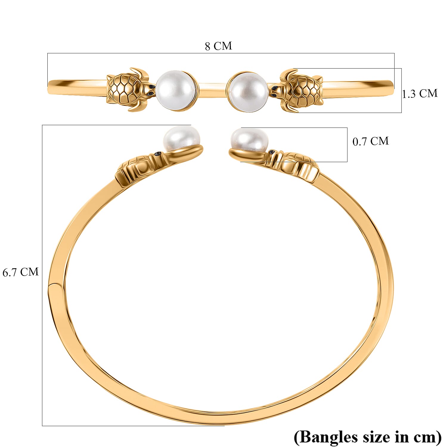GP Turtle Collection - White Pearl 8MM Bangle in 18K Vermeil Yellow Gold Plated Sterling Silver 6.02 Ct, 7.5 inch 8070735 6