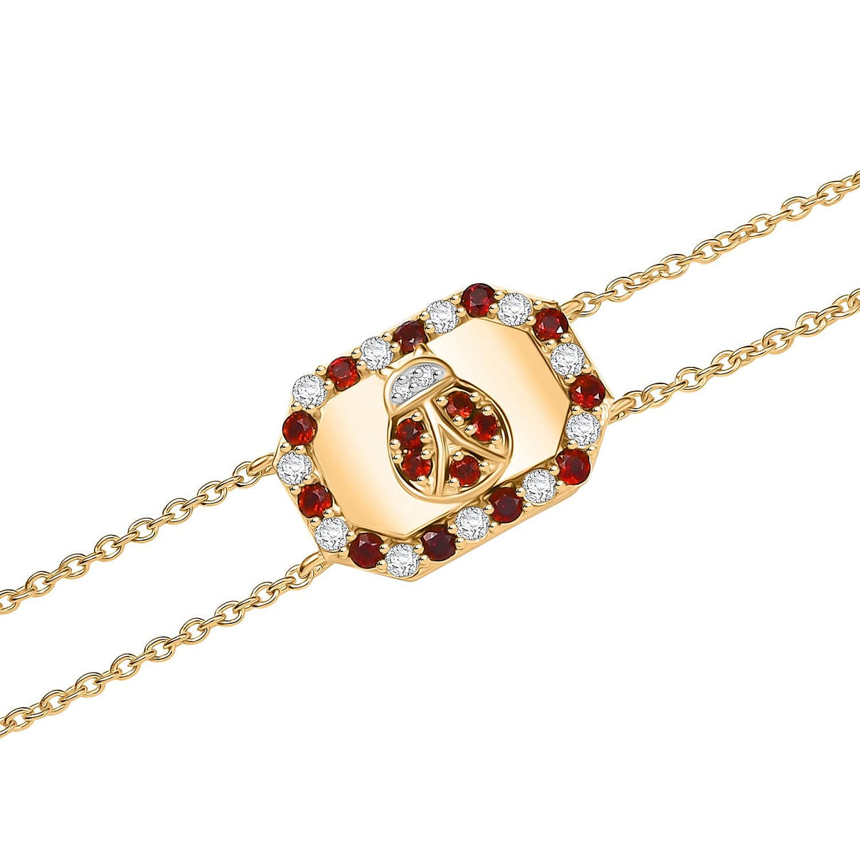 GP Italian Garden Collection - Red Garnet, White Zircon Adjustable Chain Ladybug Motif Bracelet (Size - 8) with Lobster Clasp in 18K Vermeil Yellow Gold Plated Sterling Silver 1.22 Ct. 8164724 5