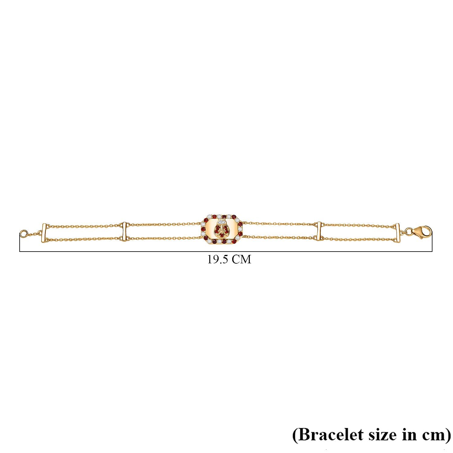 GP Italian Garden Collection - Red Garnet, White Zircon Adjustable Chain Ladybug Motif Bracelet (Size - 8) with Lobster Clasp in 18K Vermeil Yellow Gold Plated Sterling Silver 1.22 Ct. 8164724 7