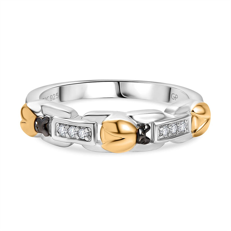 GP Ladybird Collection - White Zircon & Blue Sapphire Ring in 18K Vermeil Yellow Gold Plated & Rhodium Overlay Sterling Silver