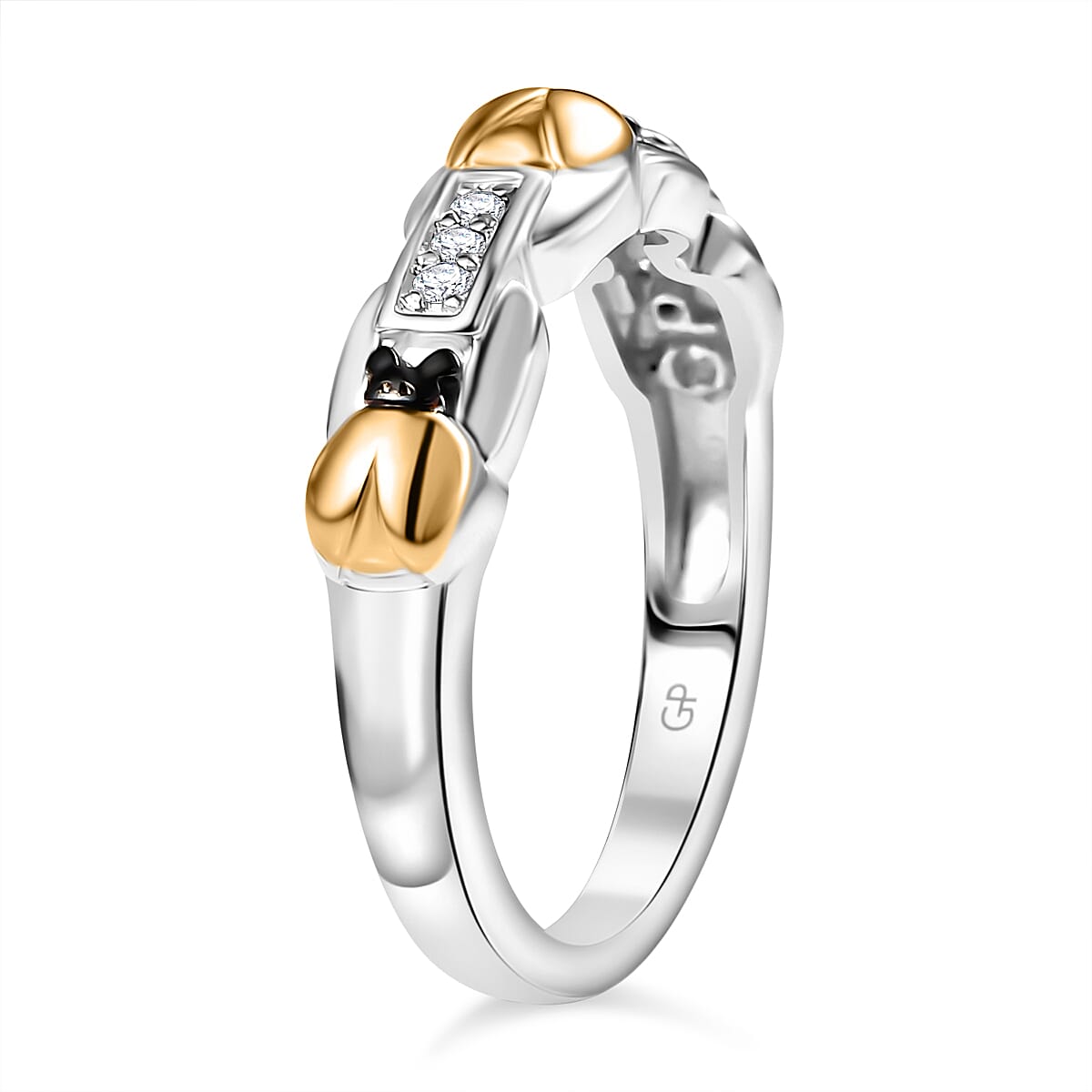 GP - Trionfo Collection - White Zircon &amp; Blue Sapphire Ring in 18K Vermeil Yellow Gold Plated &amp; Rhodium Overlay Sterling Silver 8051147 4