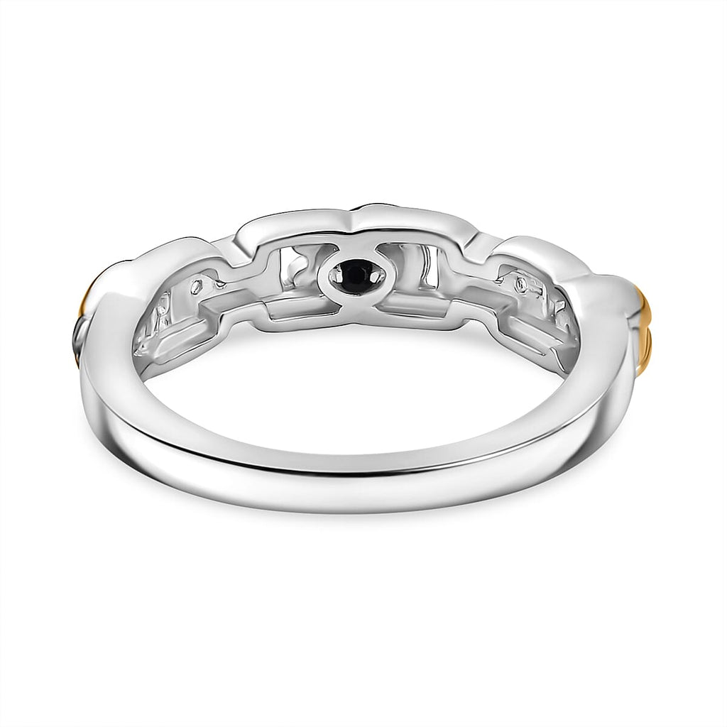 GP Ladybird Collection - White Zircon & Blue Sapphire Ring in 18K Vermeil Yellow Gold Plated & Rhodium Overlay Sterling Silver