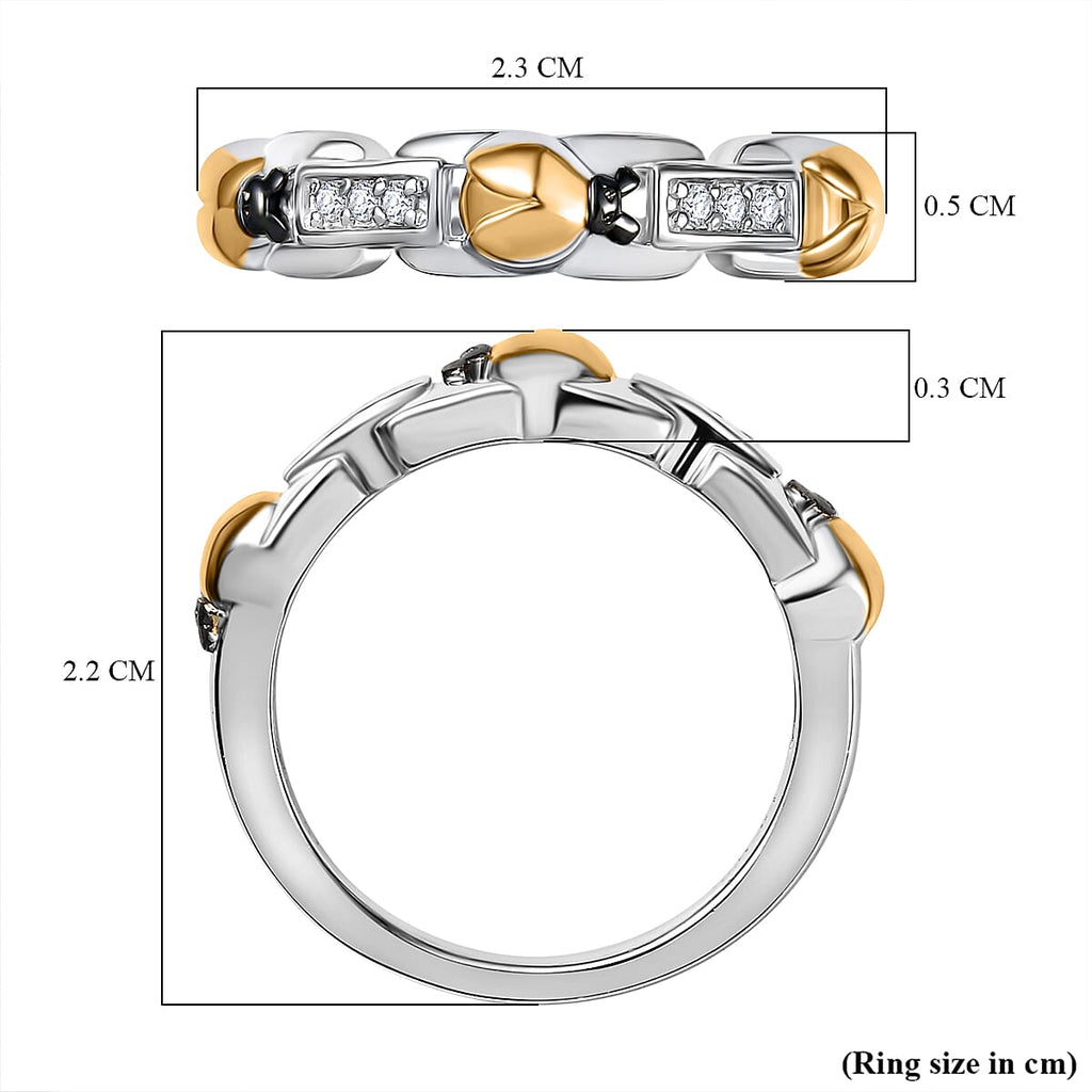 GP Ladybird Collection - White Zircon & Blue Sapphire Ring in 18K Vermeil Yellow Gold Plated & Rhodium Overlay Sterling Silver