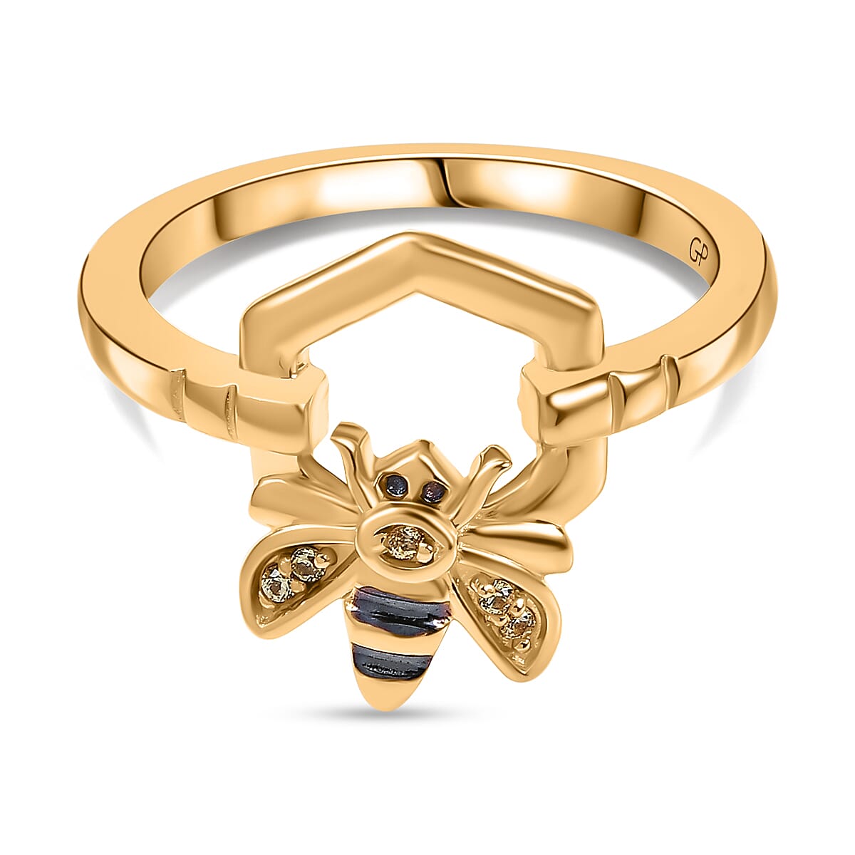 GP Yellow Sapphire &amp; Blue Sapphire Bee Motif Ring in 18K Vermeil Yellow Gold Plated Sterling Silver 8102088 0