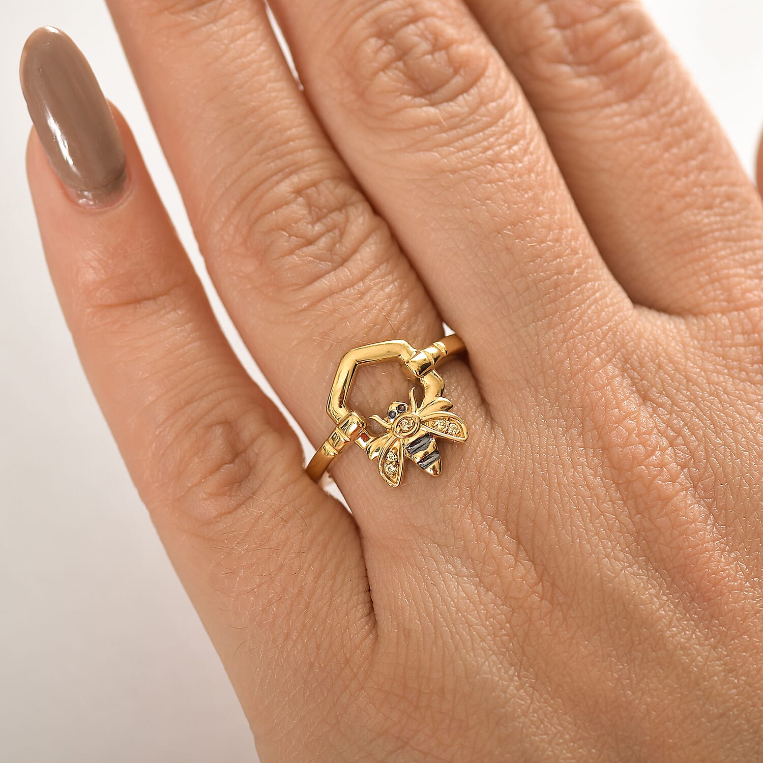 GP Yellow Sapphire &amp; Blue Sapphire Bee Motif Ring in 18K Vermeil Yellow Gold Plated Sterling Silver 8102088 5