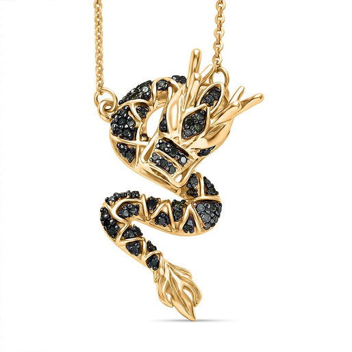GP - Champagne & Black Diamond with Blue Sapphire Dragon Necklace (Size - 20) in 18K Vermeil Rose Gold Plated Sterling Silver