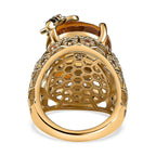 GP Honey Comb Collection - Citrine, Multi Sapphire & Natural Zircon Enamelled Ring in 18K Vermeil Yellow Gold Plated Sterling Silver 15.16 Ct, Silver Wt. 8.20 GM