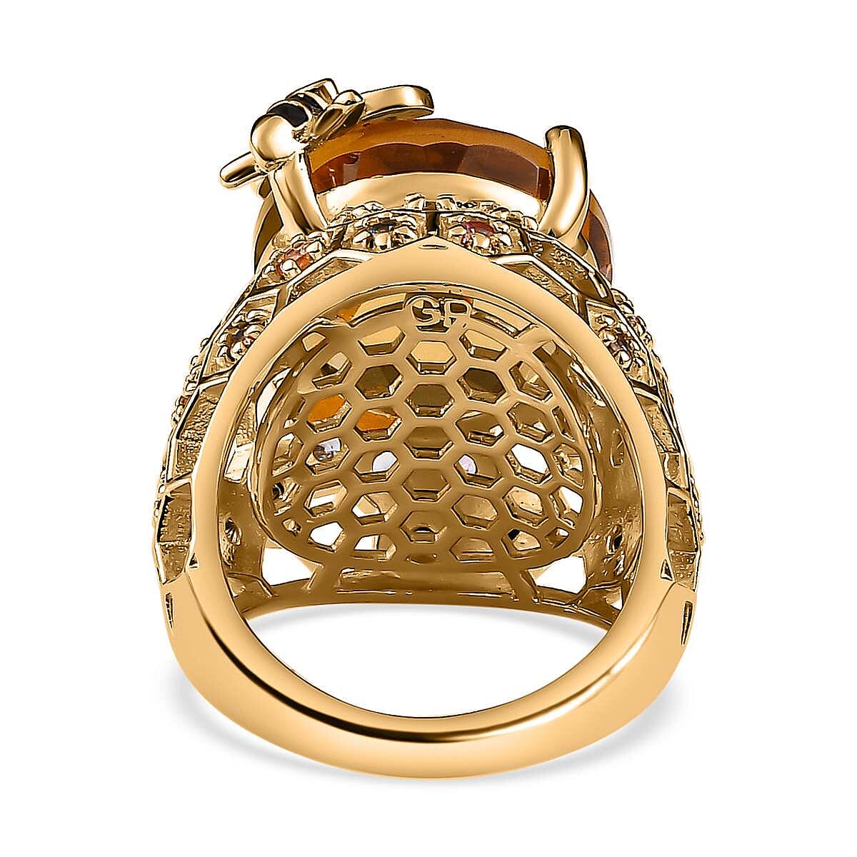 GP HoneyComb Collection - Citrine, Multi Sapphire &amp; Natural Zircon Enamelled Ring in 18K Vermeil Yellow Gold Plated Sterling Silver 15.16 Ct, Silver Wt. 8.20 GM 7612590 4